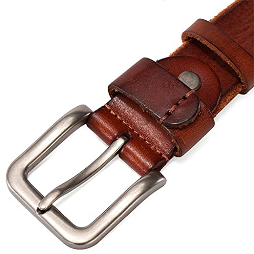 Men Belt Leather Casual Vintage Belts Pin Buckle Full Grain Cow Leather Cowhide Straps (Color : Coffee, Size : 115CM) (Coffee 120CM)4
