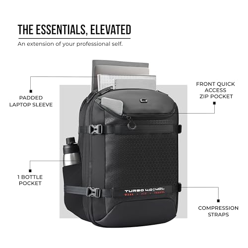 Image of Gear Turbo 4 19 inch /40L Large Water Resistant Anti Theft Faux Leather Laptop Backpack with Raincover | Casual Backpack | Daypack | Travel Backpack | College Bag For Men /Women(Black - Black)