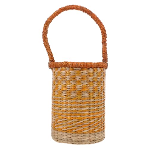 CAXUSD Handwoven Seagrass Wine Storage Basket with Handles Tall Cylinder Carrier for Wine Bottles Multipurpose Decorative Organizer for Home Kitchen Travel and Holiday Celebrations