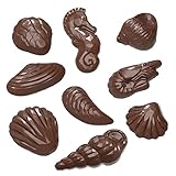 Chocolate World 12065 Clear Polycarbonate Chocolate Mold with Seahorse, Shrimp and Assorted Seashell Cavities, All Faceted