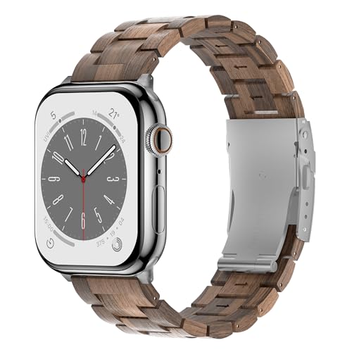 Wolait Compatible with Apple Ultra Watch Band 49mm 45mm 44mm 42mm,Lightweight Wooden Band for iWatch Ultra 2 Band SE/Series 9/8/7/6/5/4/3/2/1men women,Walnut Wood