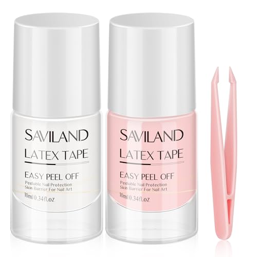 Saviland Liquid Latex Peel off Nagellack Set – 10ML 2PCS Liquid Latex Tape für Nägel, Peel off Nail Art Tape für Nagellackschutz,Gel Nagellackliquid für Nägel Starter Geruchlos