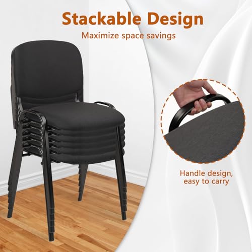 Image of CLATINA Stackable Waiting Room Chairs, Cloth Fabric Guest Reception Chair with Upholstered Thickene Seat and Back Support, Stacking Chair Metal Leg for Office School Church Conference Room, Black