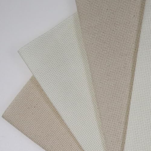 Image of KCS 4 /6 pc of 12 inch x 18 inch 30cmx45cm 16CT Counted Cotton Aida Cloth Cross Stitch Fabric (Antique White+Oatmeal, 4 pc)