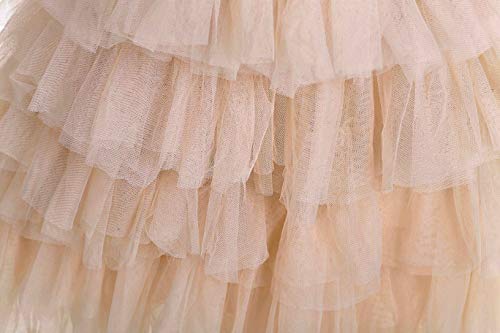 Flower Girl Strap Lace Tiered Tutu Tulle Party Dress Girls Maxi Dresses (Champagne, 7T) #TOP4