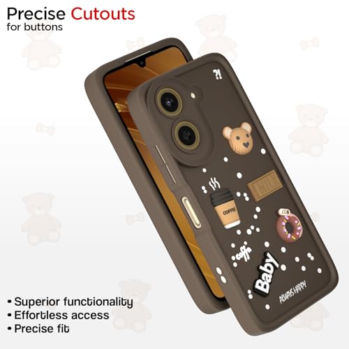 Image of Pikkme Back Cover for Poco C71 / Redmi A5 | Cute Fun Cartoon 3D Bear Silicone Full Body Protection Bumper Case (Brown)