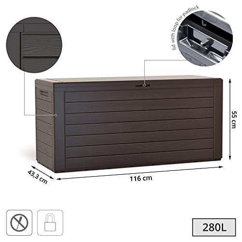 Miniatura 3 de Baul De Jardin 280 Litros Prosperplast Boardebox De Plastico En Color Ocre Oscuro 116 X 43,8 X 55 Cm