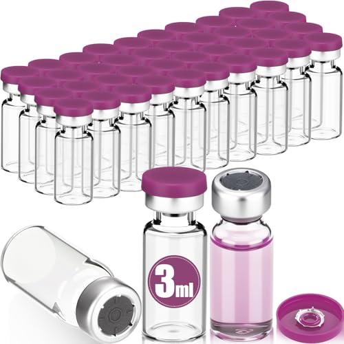 40 Pcs 3ml Sterile Vials Empty Vials for Injection, Purple Lid