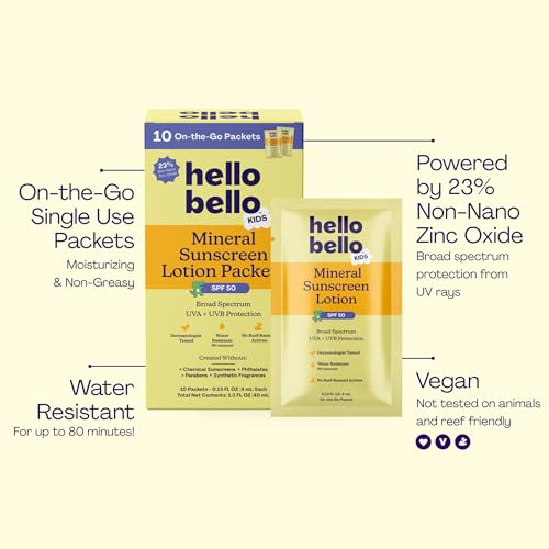 Image of Hello Bello Kids Sunscreen Lotion SPF50 Easy Grab & Go Travel Packets, 10ct
