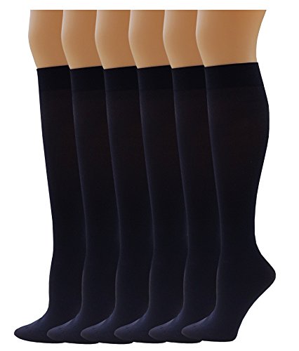 Sumona 6 Pairs Women Opaque Spandex Knee High Trouser socks (9-11, Navy)