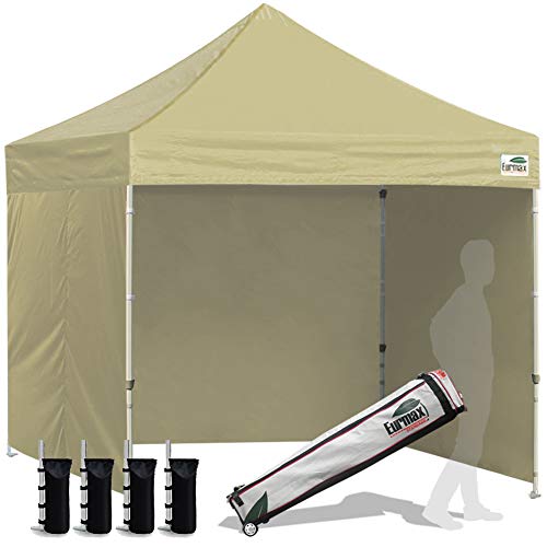Image of Eurmax USA 8x8 Pop Up Canopy Tent,Commercial Tent with Patented No-Tip Rolling Bag,4 Zippered Removable Walls,UV & Water Resistant Canopy Top,Heavy Duty Outdoor Gazebo,Instant Shelter(Beige)