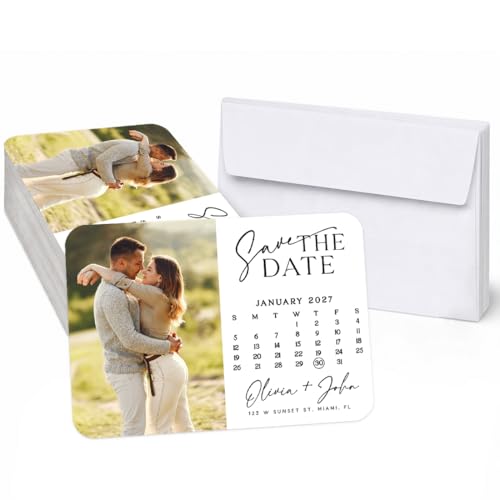 Andaz Press 5x7 Inch Custom Save the Date Cards for Weddings, Personalized Wedding Save the Date Cards with Envelopes, Horizontal Photo Calendar Custom Style Announcements, Pack of 24