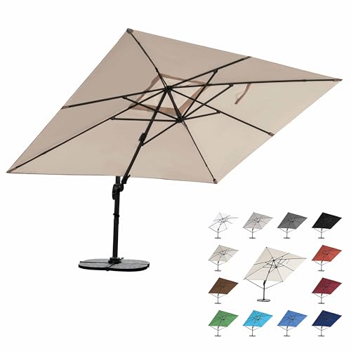 RS Trade 3x4 m Sonnenschirm 4-fach axial und 5-fach horizontal neigbar inkl. Schutzhülle & Windsicherung 360 Grad drehbar Ampelschirm Marktschirm Gartenschirm 300 x 400 cm mit Aluständer