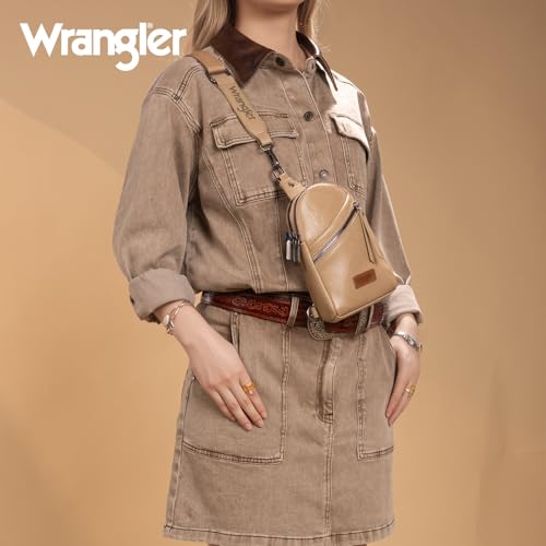 Image of Wrangler Small Sling Bag for Women, Leather Crossbody Bags Cross Body Purse Fanny Packs with Adjustable Strap for Gift