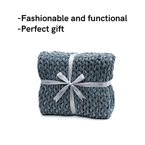 YnM Velvet Weighted Blanket, Handmade Chunky Knitted Design, Soft and Cozy, Temperature Regulating and Breathable, Machine Washable Throw for Sleep or Home Decor (Blue, 60x80 Inch, 20lbs)
