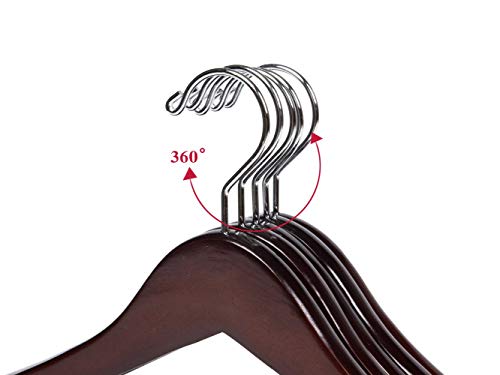 Quality Hangers 10 Wooden Curved Hangers Beautiful Sturdy Suit Coat Hangers With Locking Bar Chrome Hooks (10) #TOP3
