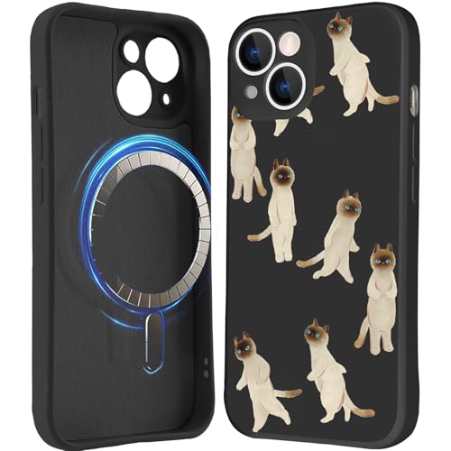 Coque silicone liquide iPhone 13 magnétique antichoc avec motif imprimé chat Siam