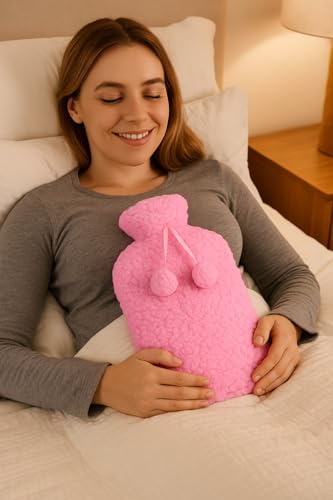 3-Pack Hot Water Bottle with Soft Fleece Cover Ribbed Rubber Design, Leak-Proof, Reusable Heat Therapy for Pain Relief & Warmth - Durable & Soft (2L with Cover) - Image 2