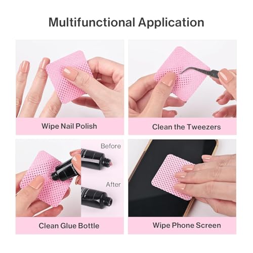 Image of MelodySusie 600Pcs Lint Free Nail Pink Wipes Super Absorbent Soft Non-Woven for Fingernail Polish Remover and Eyelash Extension Wipes for Nail Art