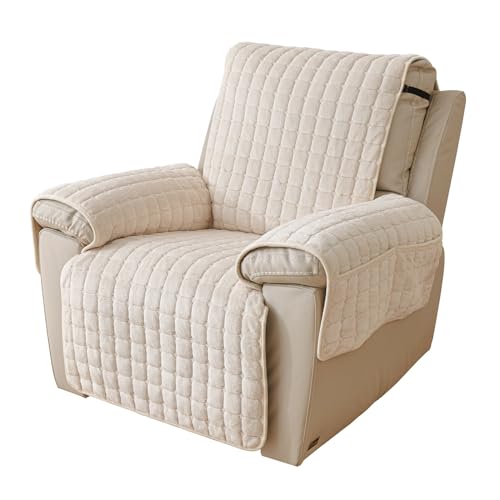 NUODWELL Upgraded Recliner Chair Cover with Pockets, Plush Non Slip Armchair Cover
