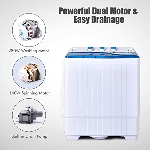 image for COSTWAY, Twin Tub 26lbs Capacity Laundry, 18lbs 8lbs Spinner Combo wit