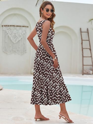 Image of AUSELILY Womens Summer Maxi Dress Casual Sleeveless V Neck Floral Dresses | A line shape with practical side pockets, Vacation dress for resort walks, Pair with low heels and simple jewelry