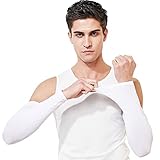 [MEPOKI] アームカバー メンズ 夏 冷感【UPF50+・夏でも暑くないひんやり接触冷感】通気速乾 夏用アームカバー 日焼け止めカバー アームスリーブ 滑り止め 伸縮性 男女兼用 運転 自転車 ゴルフ アウトドア スポーツ (L, ホワイト)
