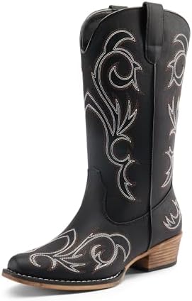 DREAM PAIRS Women's Cowboy Boots Mid Calf Cowgirl Boots Square To...