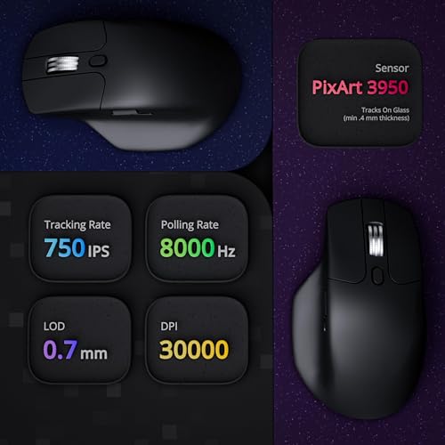 Image of Keychron M6 8K Wireless Gaming Mouse, 2.4G /Bluetooth /Wired, PixArt 3950 Sensor, 8000Hz Polling, Silent Clicks, 5 On-Board Memory Profiles for Plug & Play, Programmable for Mac /Win /Linux - Black