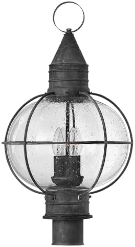 Hinkley Cape Cod 23.75-Inch Four Light Post Mount Lantern, Clear Seedy Glass, Onion Style, Driveway Walkway or Garden, Post Sold Separately, Aged Zinc Finish