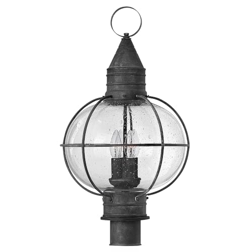 Hinkley Cape Cod 2201DZ Large Post/Pier Mount Onion Lantern - Clear Seedy Glass, Wet Rated - Aged Zinc