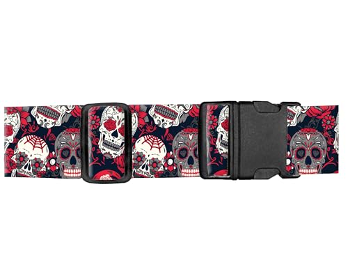 Luggage Straps for Suitcases, Adjustable Travel Belt, Durable Wide Luggage Strap, Cute Suitcase Strap Identifiers with Buckle, Bag Straps for Luggage, Cute Flower Skull