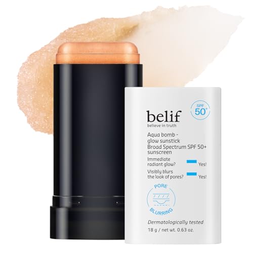 Image of belif Aqua Bomb Niacinamide Sunscreen Stick SPF 50+ PA++++ - Korean Sunstick for Face with Hyaluronic Acid, No White Cast, Lightweight Velvet Finish, Daily UV Protection, Semi-Matte Glow, 0.63 oz