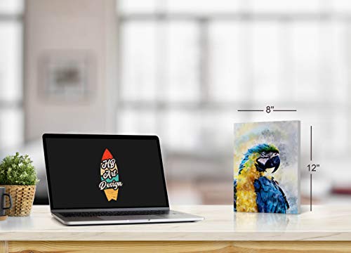 Yellow And Blue Colored Parrot Canvas Print Watercolor Paint Canvas Wall Art Animal Wall Art Home Decor Ready To Hang- Made In Usa- 12X8 Inches #TOP1
