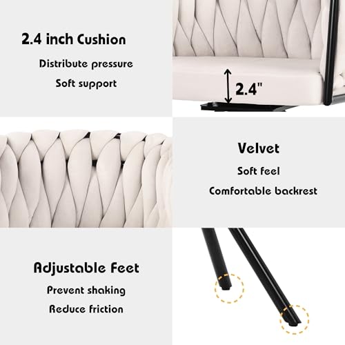 Merax Velvet Upholstered Dining Chairs Set of 6, 360° Swivel Function & Luxury Tufted Design & Curved Back, Contemporary Accent Chair with Metal Support Legs for Dining Room & Living Room, Beige by Merax - Image 5