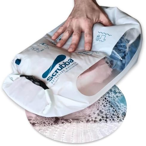 Scrubba Wash Bag UNTOUCHED - Patented Washboard-in-a-Bag™ Portable Travel Washing Machine Made with Recycled Polyester - Wash Clothes Anywhere in Minutes (~140 g)