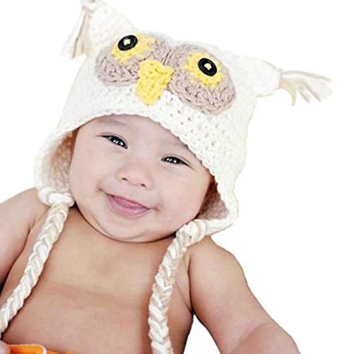 Unisex Baby Handmade Winter Prop Owl Hat - Fits 2 to 4 Year Old (White)