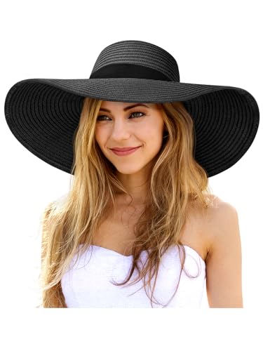 Senker Fashion Sun Hats for Women Oversize Wide Brim Straw Beach Hat Floppy Foldable Roll-Up Summer...
