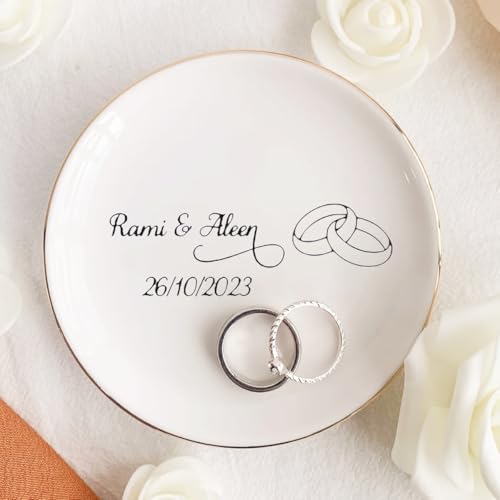 Porte-bijoux De Mariage Personnalisé Avec Le Nom Du Couple, Coupelle En Céramique Personnalisée En Forme De Cercle, Cadeau Pour Une Fête Prénuptiale, Plateau Pour Bague Fiançailles Offert Par Des Amis