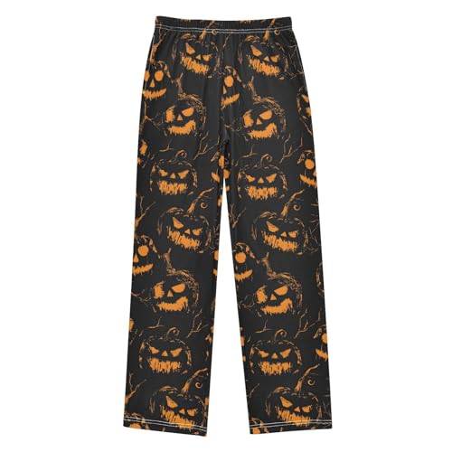 Halloween Pajama Pants Pumpkin Black Background Long Sleep Pants Lounge Bottoms