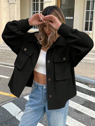 Chic and Cozy: Women's Casual Coat in Black Corduroy – Perfect for Fall and Winter! - Image 2