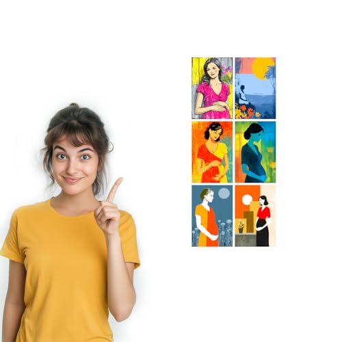 Image of SiddArtify Pregnant Woman Wall Art Poster Print Set - Retro Style Decor for Living Room Bedroom Office - Set of 2-4x6 Inch - Board (Pack of 6) - Sticker (Pack of 6)