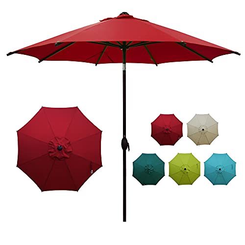 Abba Patio 9Ft Patio Market Outdoor Table Umbrella With Auto Tilt And Crank For Garden, Lawn Deck, Backyard & Pool, 8 Sturdy Steel Ribs, Red #TOP11