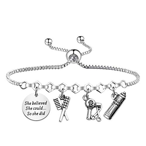 PLITI Hairstylist Gifts Hairdresser Gift Hair Stylist Bracelet Barber Gifts She Believed She Could So She Did Hairdresser Jewelry Cosmetology Graduation Gift