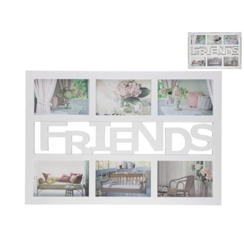 Gissed Marco de Fotos Múltiple con Texto 'FRIENDS', 6 Espacios para Fotografías, Color Blanco