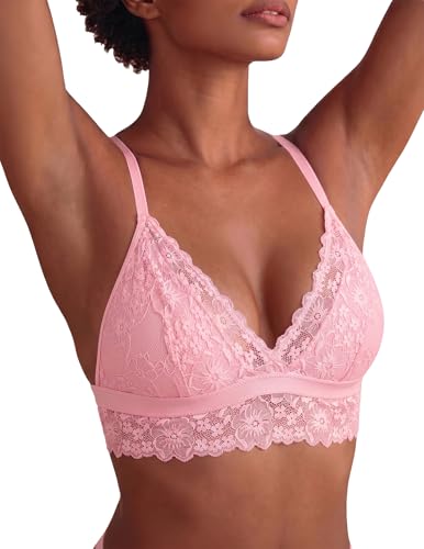 Image of Avidlove Lace Bralette for Women Sexy Wireless Bralettes Non Padded Bralette V Neck Minimizer Lingerie