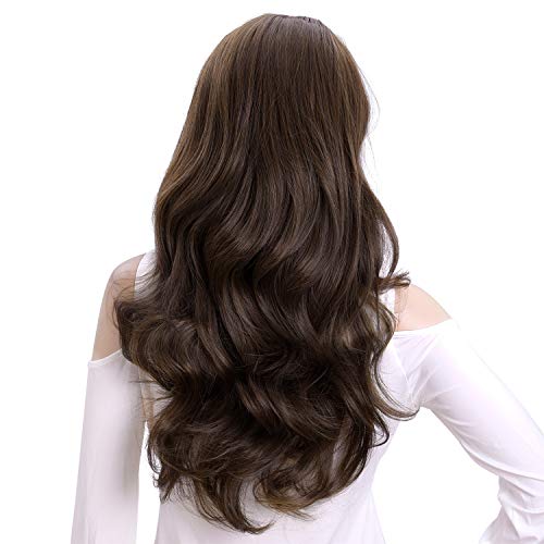 Kori Koli 24 Inch Wavy 3/4 Half Wig Long Synthetic Hair Extensions Ombre Blonde Capless Wigs Hair Clips Extension For Women 210g 7#