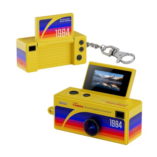 Mini cámara retro 1080P HD con llavero amarillo miniatura 1