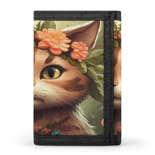 Portefeuille de voyage mixte fin trois volets motif chat marron pour billet carte
