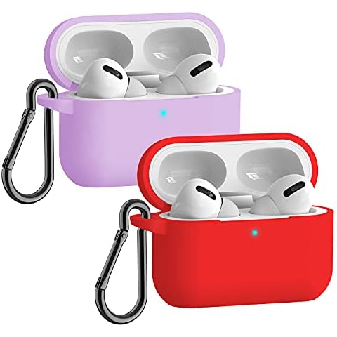 Meiyasy Cover Compatible with AirPods Pro Case with Keychain, 2 Pack Full Protective Silicone Skin Accessories Women Men Girl with for Apple AirPods Pro(2nd/1st Generation) (Light Purple+Red) Cover